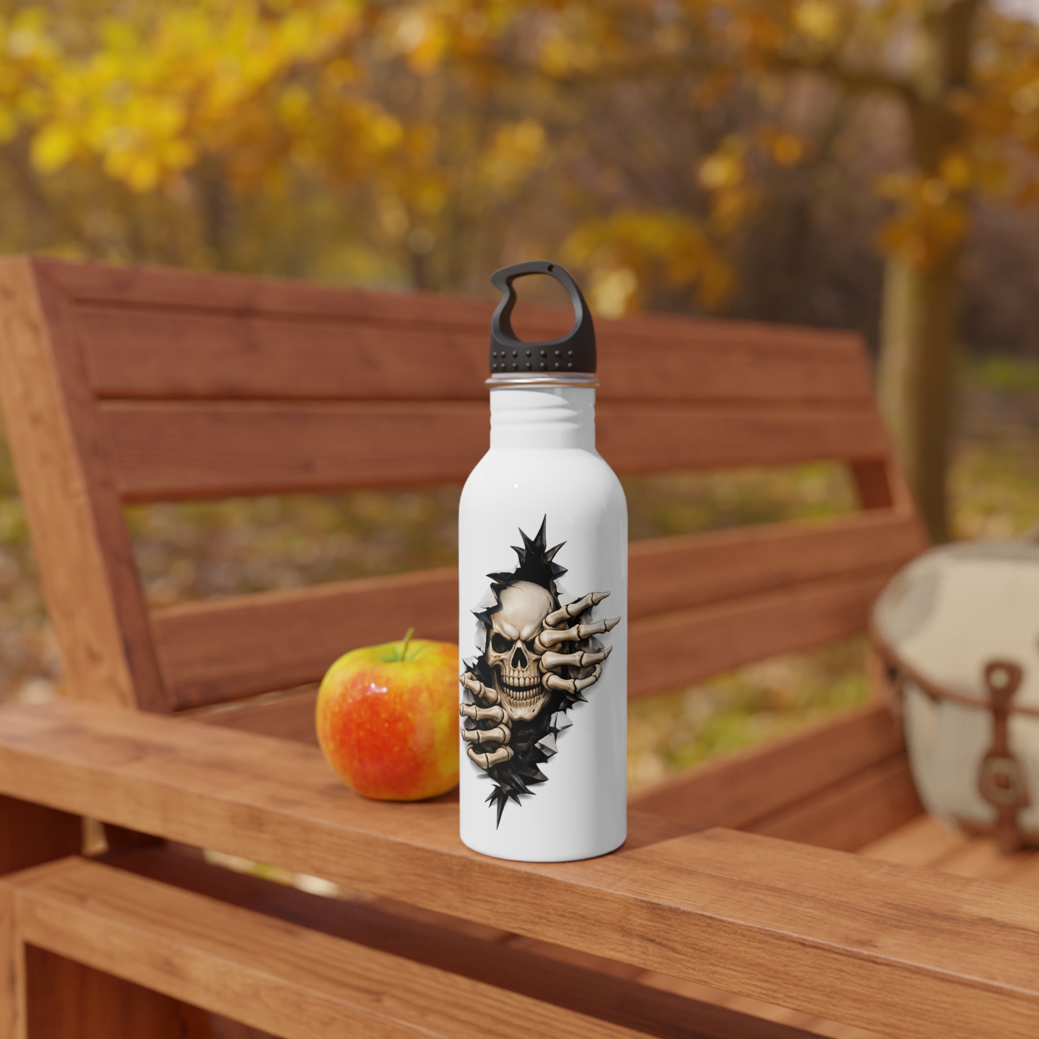 Skull Ripper Stainless Steel Water Bottle — Gothic Skull Peeking Design