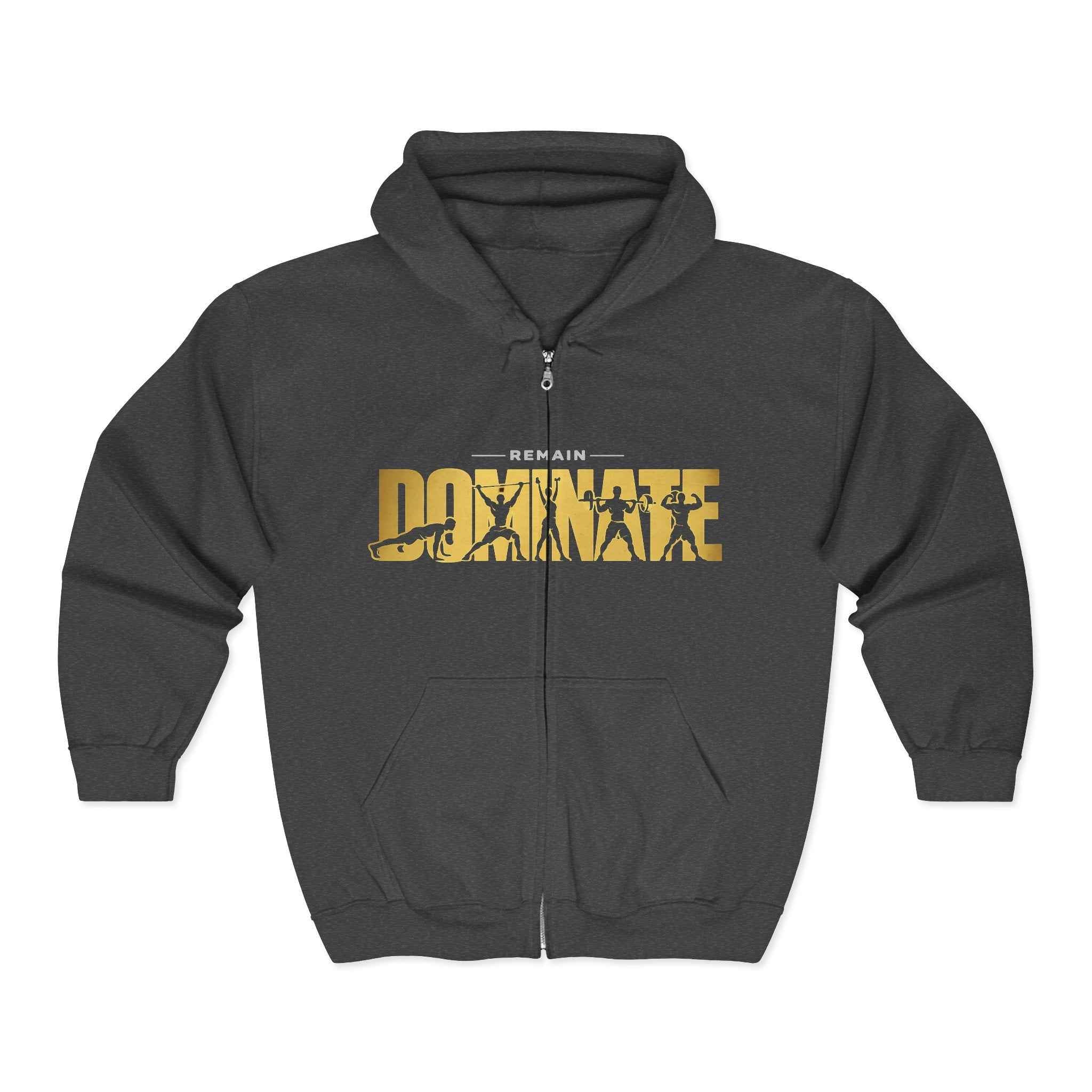 Dominate Typography Zip Hoodie | Black Full-Zip Sweatshirt