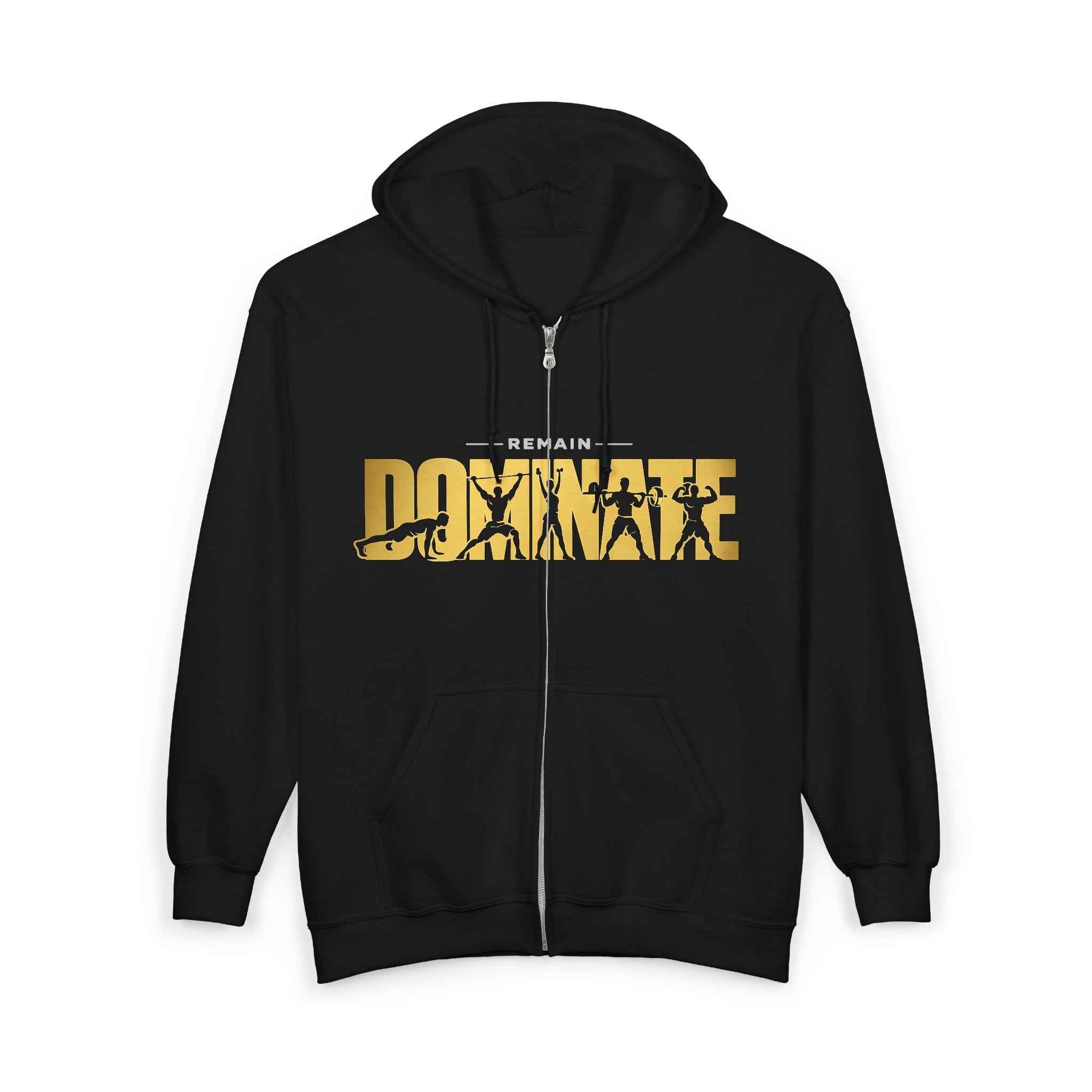 Dominate Typography Zip Hoodie | Black Full-Zip Sweatshirt