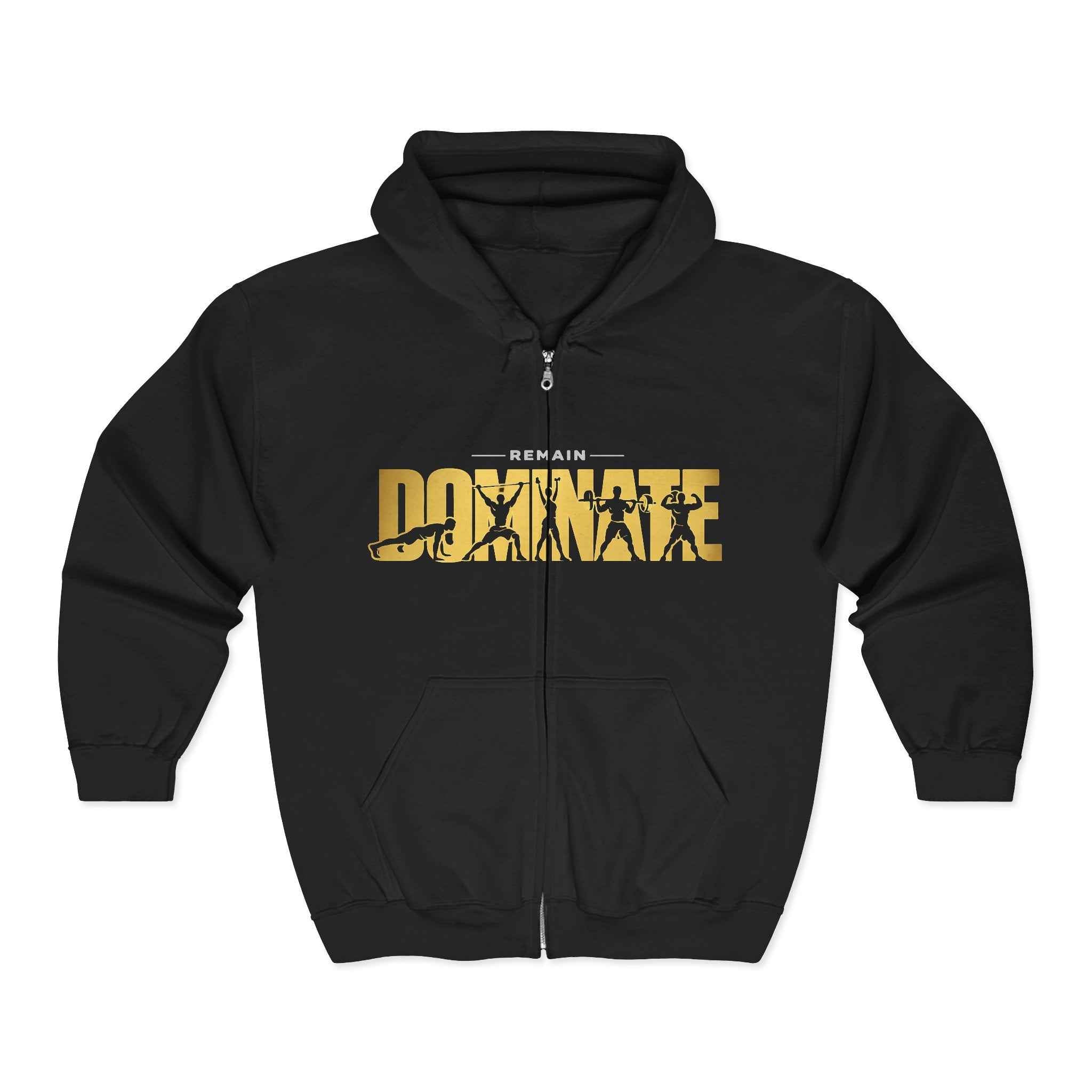Dominate Typography Zip Hoodie | Black Full-Zip Sweatshirt