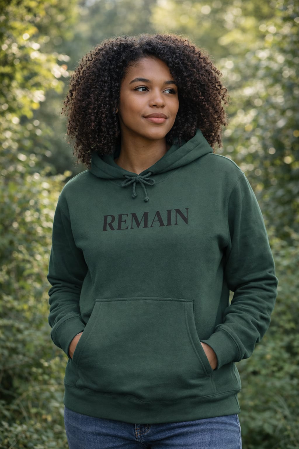 Clean minimal REMAIN graphic hoodie for urban style