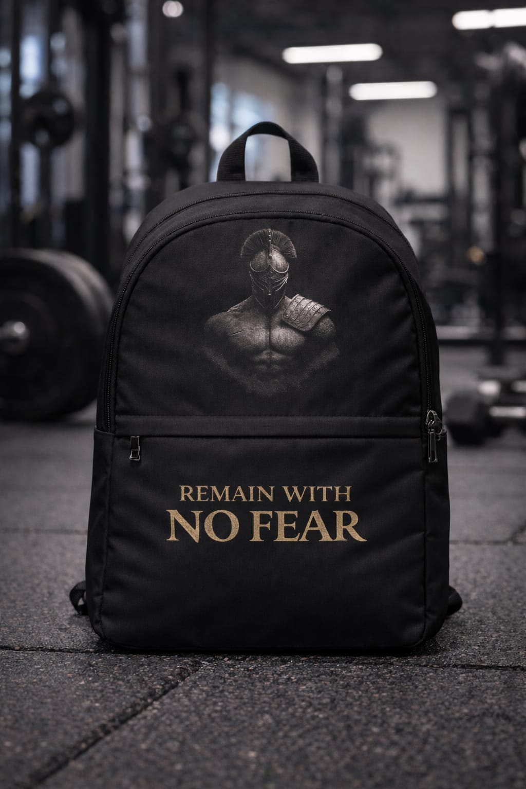 Remain With No Fear backpack featuring warrior graphic design